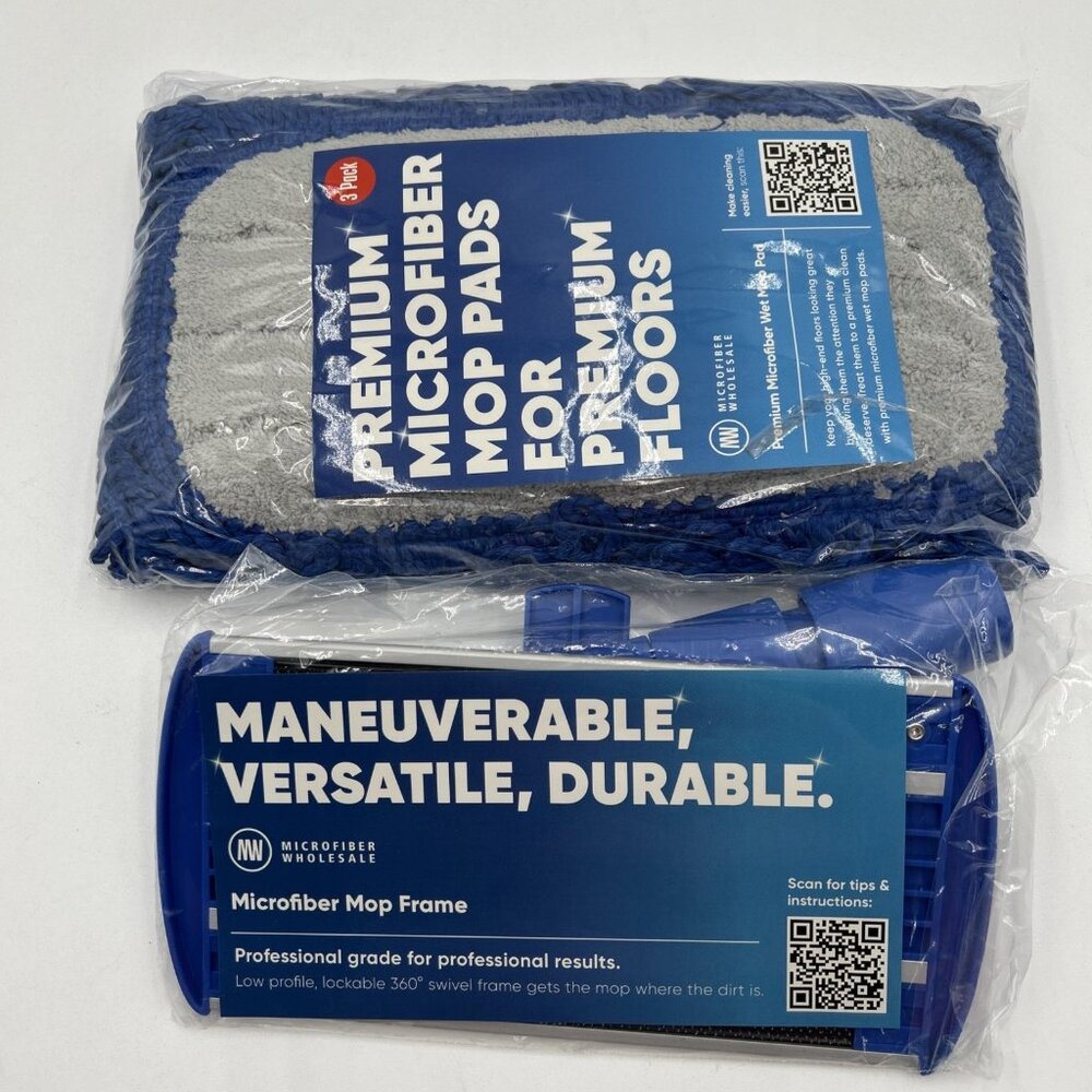 9" Mini Buff Pro Microfiber Mop Pads, 3-Pack Reusable Pads + Replacement Head